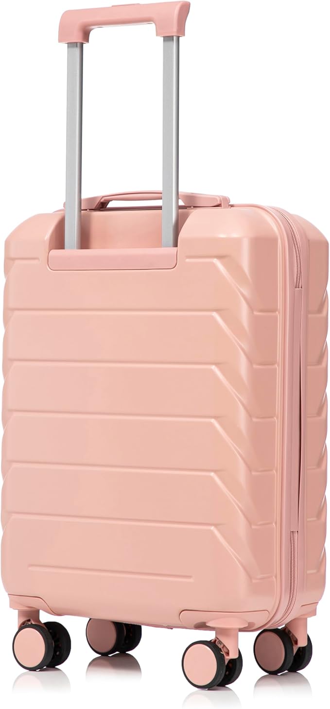 20 Inch Carry on Luggage with 14 Inch Cosmetic Case, 2 Pcs Hardshell Lightweight Durable Spinner Suitcase Set for Travel, Women, Men, TSA Lock, ABS, 20+14 Inch, Pink