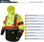 JKSafety Hi-Vis Reflective Safety Rain Jacket for Men Women Waterproof Rain Gears for Farming Fishing Work HV Rain Jacket with Inner Mesh Lining and Pockets (117A-YBlk 3XL)