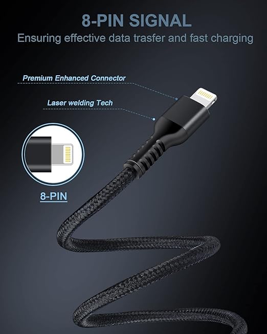 2Pack/10Ft USB to Lightning Cables, Braided iPhone Charger Wire, Apple Certified Fast Charging Power Cord for iPhone 14 13 Pro Max 12 11 Mini SE 10 XR XS X 8 Plus 7 6 6s, Lightening Chord Quick Charge
