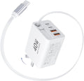 2026 Updated 40W Retractable Charger,4Port Travel Essentials Multiport,5-in-1 PD Wall Charger Block Plug+2.6ft Type C Cables, Fast Phone Charging Foldable Brick for iPhone 17/16/15 Pro Max,Galaxy