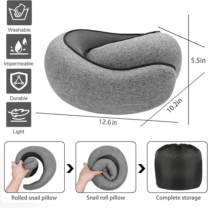 SZXYX Neck Travel Pillows - 100% Pure Memory Foam Neck Pillow for Airplanes, Comfortable Breathable Cover, 360° Support Stowable Pillows for Sleeping, Car, Airport Travel Essentials, Gray