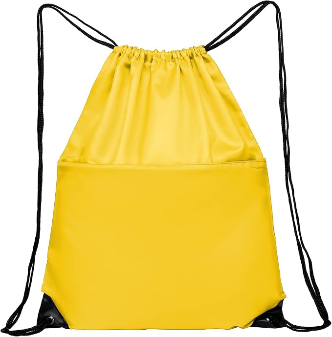Drawstring Backpack Sports Water Resistant String Bag Sport Gym Sackpack for Women Men Large with Zipper, Yellow