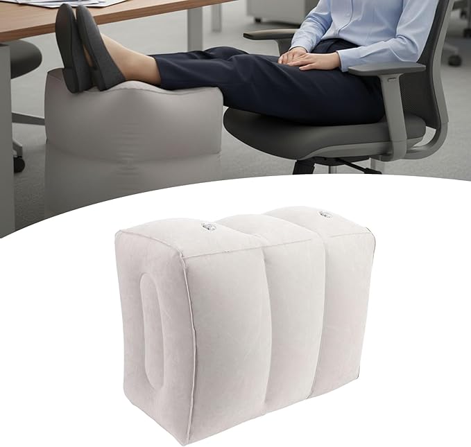 Inflatable Foot Rest Pillow Travel Leg Rest Pillow Adjustable Height Airplane Footrest 3 Layer Design, Inflatable Leg Portable for Airplane Train Car Office Home Use (Gray)