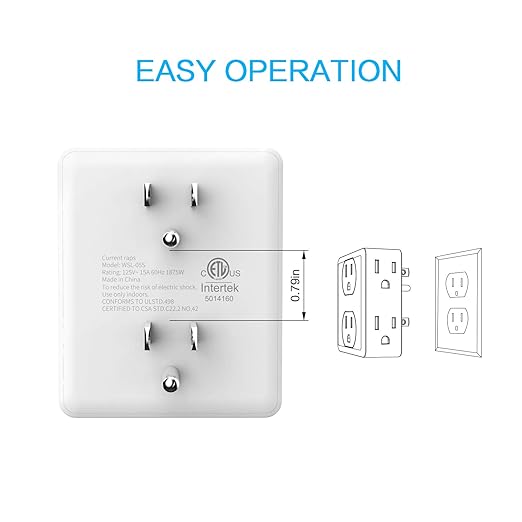 Outlet Extender, HICITY Multi Plug Outlet with 6 Electrical Outlets Adapter, 3-Prong Wall Outlet Tap for Cruise Ship Home Office Dorm, White (2 Pack)