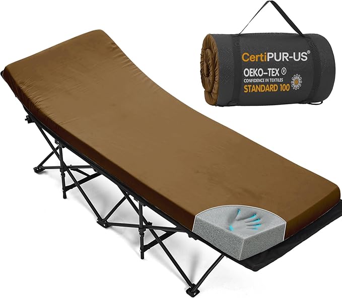 CYMULA Camping Cot Mattress 2in Memory Foam Sleeping Pad,Soft Warm Non-Slip Camping Mattress Topper with Retaining for Adults,Portable Roll up Pad for Travel（only Mattress）