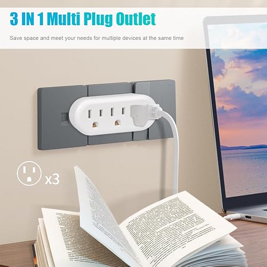 EXTRASTAR 3-Outlet Adapter, Space-Saving Splitter, Multi Plug Wall Tab for Home, Office, or Dorm - White (4 Pack)