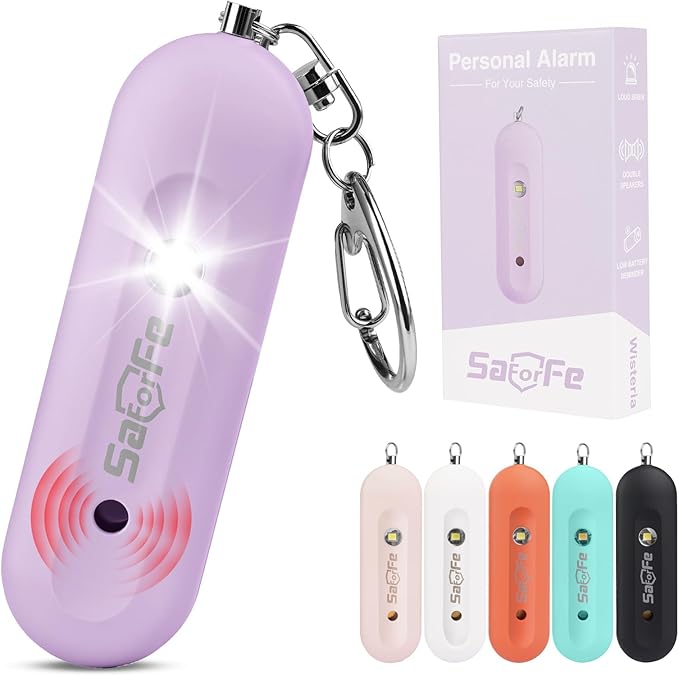 Personal Safety Alarm - Waterproof Rechargeable Security Alarm - 140dB Extra Loud Siren & Strobe Light - Self Defense Keychain - Gift for Women, Teenagers, College Girls, Seniors(Wisteria)