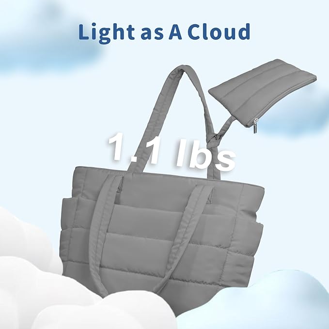 TOPDesign Puffer Tote Bag for Women, Lightweight Puffy Handbag with Compartments, Quilted Shoulder Bag for Work, Travel, Gym
