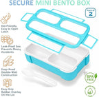 Small Snack Containers for Kids Toddlers - 3 Compartments (Set of 2) - Leak-Proof Reusable Boxes with Lids - BPA-Free Plastic Mini Bento Lunch Box - Holds 2 Cups Capacity (Pastel Blue+Teal Sparkle)