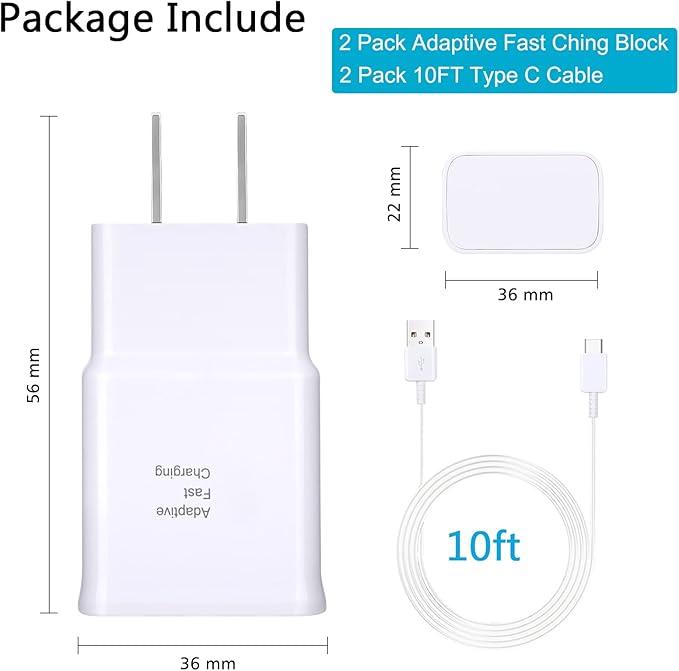 Android Phone Charger Samsung Charger Fast Charging Cord with 10FT USB Type C Cable for Samsung Galaxy S23/S23 Ultra/S22/S21/S20/S20+/S10/S10+/S10e/S9/S9+/S8/S8Plus/Edge/Active/Note 8/9/10/20
