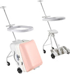 Kids Ride On Luggage with Seat, 20 inch Carry On Suitcase, 2-in-1 Children's Luggage with Spinner Wheels Detachable Seat and Safety Guardrail for Airplane & Travels