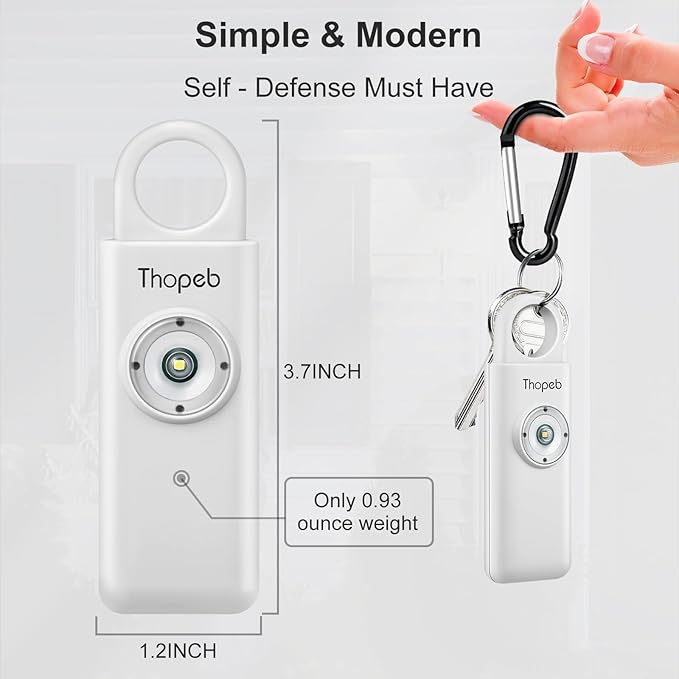 Thopeb–The Original Personal Safety Alarm for Women Self Defense – Elders & Kids Self Defense Keychain Siren – 135dB Loud Siren Bird Sound – Cute Key Chains Protection (Metallic Silver)
