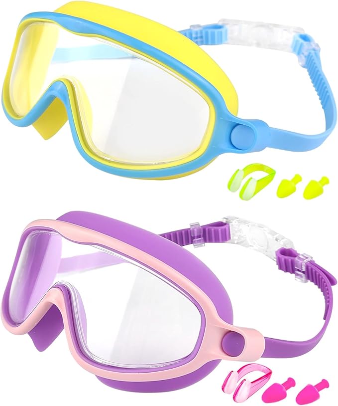 Swim Goggles 2 Pack, Wide View Anti Fog&UV Swimming Goggles for Audlt, No Leak Pool Beach Essentials for Men Women
