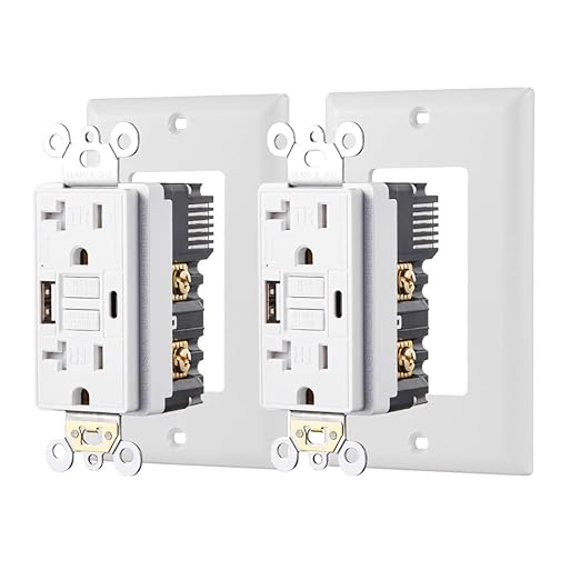 20 Amp Self-Test GFCI Outlet Combination with USB Type A and Type-C, Tamper Resistant Thinner Duplex Outlet, in-Wall, USB Charger for Smartphones, Tablets, White, 2-Pack