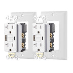 20 Amp Self-Test GFCI Outlet Combination with USB Type A and Type-C, Tamper Resistant Thinner Duplex Outlet, in-Wall, USB Charger for Smartphones, Tablets, White, 2-Pack