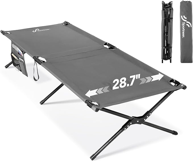 Sportneer Camping Cot, 78.3"x28.7"x14.6" Sturdy 6-Leg Foldable Guest Bed for Adults with Storage Bag & Side Pocket, Compact Portable Design 330 LBS Support