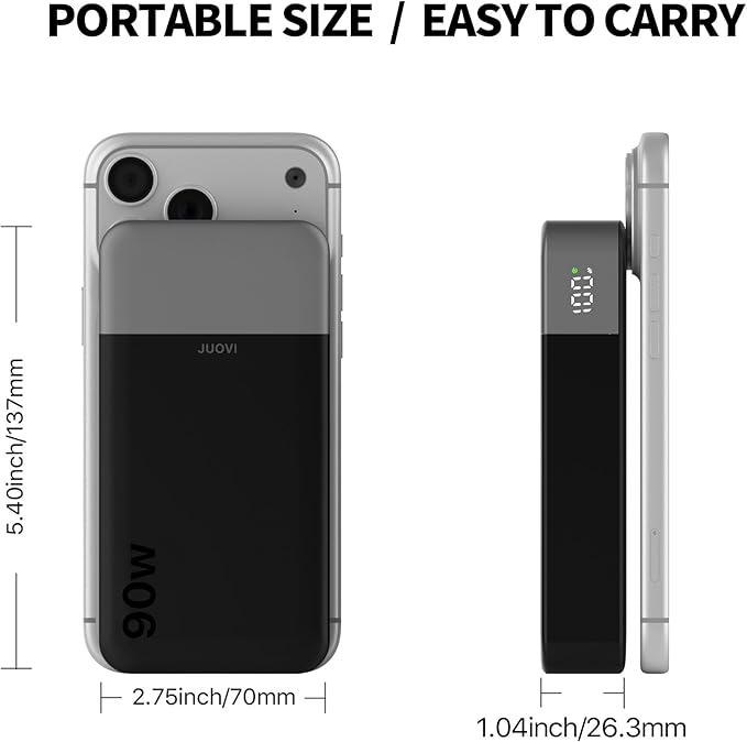 JUOVI Laptop Power Bank 20000mAh 90W USB C Portable Charger，PD QC Fast Charging 4-Port(2C+2A) External Battery Pack for MacBook Laptop iPad iPhone Samsung Steam Deck, Perfect for Travel & Business