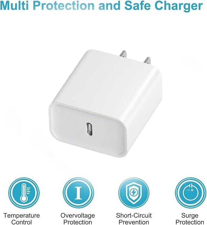 20W Fast Charger,3 Pack USB-C Port Charger with Type c-c Cable，for i Phone 17/16/15, i Pad and More (3 Pack White)