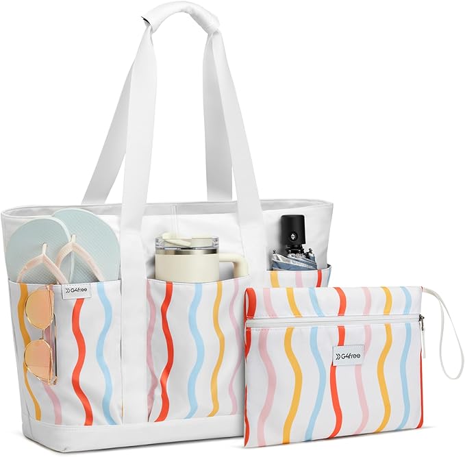 G4Free Beach Bag,Waterproof Beach Tote Pool Bags for Women,Compatible with Cup,Foldable for Weekender Travel