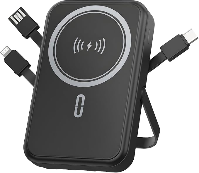 Power Bank 10000mAh Compatible with MagSafe, Magnetic Portable Charger with Digital Display, 15W Wireless Fast Charging, Built-in 3 Cables Compatible with iPhone 17/16/15/14/13/12 Series (Black)
