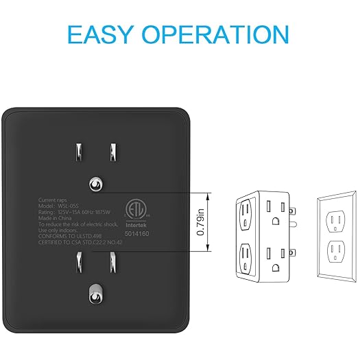 6 Outlet Extender, HITRENDS Multi Plug Outlet Extender, 4 Pack 3-Prong Wall Plug Multiple Splitter for Cruise Ship Home Office Dorm Room Essential, 1875W, Black
