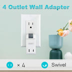 SYCON Outlet Wall Adapter, 2-Prong Swivel Ungrounded Indoor AC Mini Plug Wall Tap-White (4 Way-2 Pack)