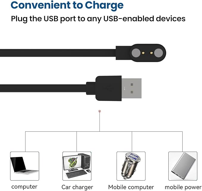 Smart Watch Chargers Compatible for FITVII HM78 HM68 HM58 HM57 H56, Iaret I18, Morepro HM57 HM78, Parsonver SR1 Replacement Charging Cable 60cm, 2Pack (Black&Black)