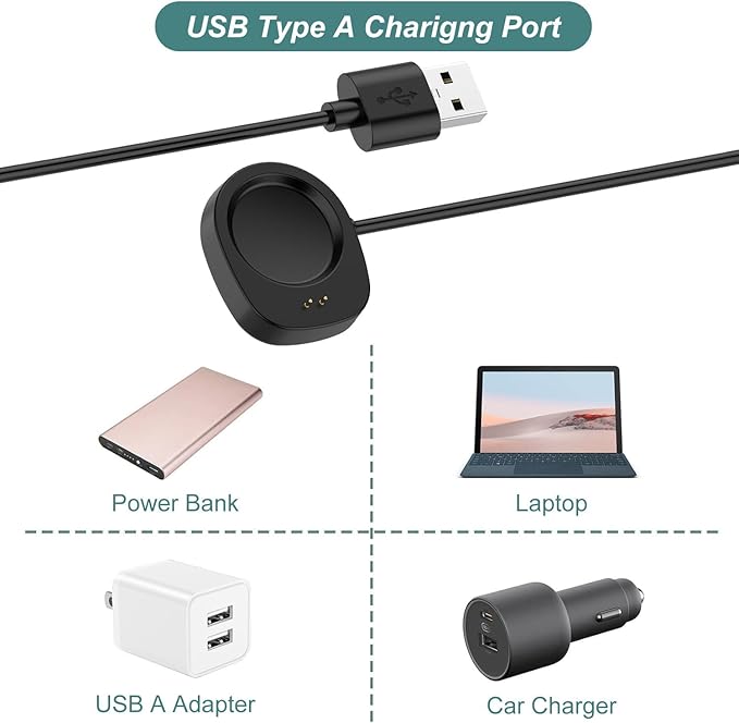 Charger for Amazfit Helio Strap/Active 3/Active Max/T-Rex 3 Pro/T-Rex Ultra 2/Balance 2, Replacement Charging Cable Cord for Amazfit Smart Watch & Fitness Tracker (3.3ft/1m)
