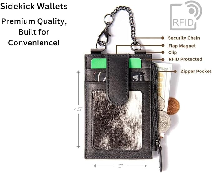 RFID Blocking Boot Wallet with Security Chain & Zipper Lock – Genuine Leather Wallets for Men, Travel Wallets Women, Minimalist Leather Card Holder