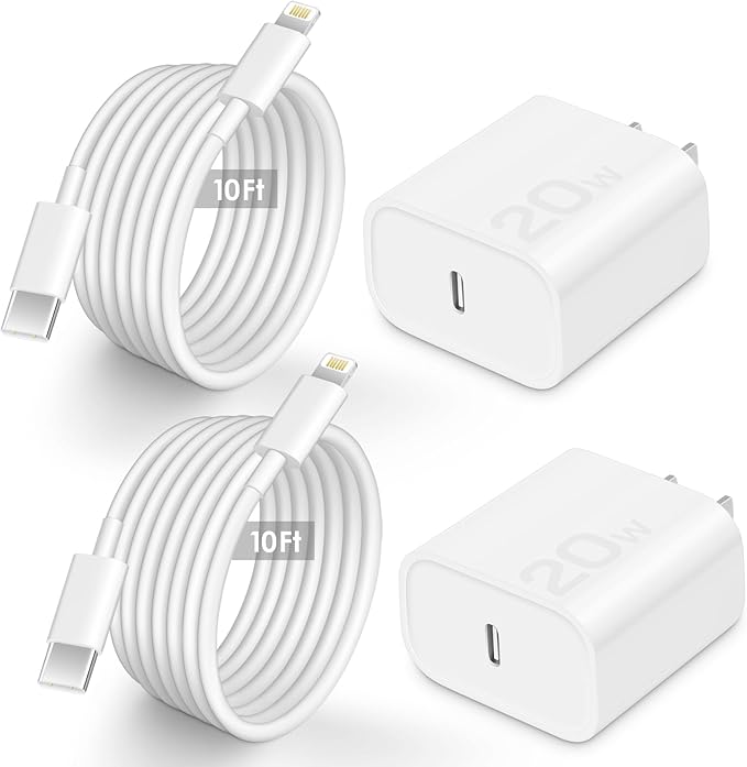 AISNI Fast Charger Block Compatible with iPhone 14 13 Fast Charging 10 Foot Fast Charging Cable,MFi-Certified, 20W PD USB C Block Charger 10 ft for iPhone 14 Plus/14/13/12/11 Pro Max (2Pack White)