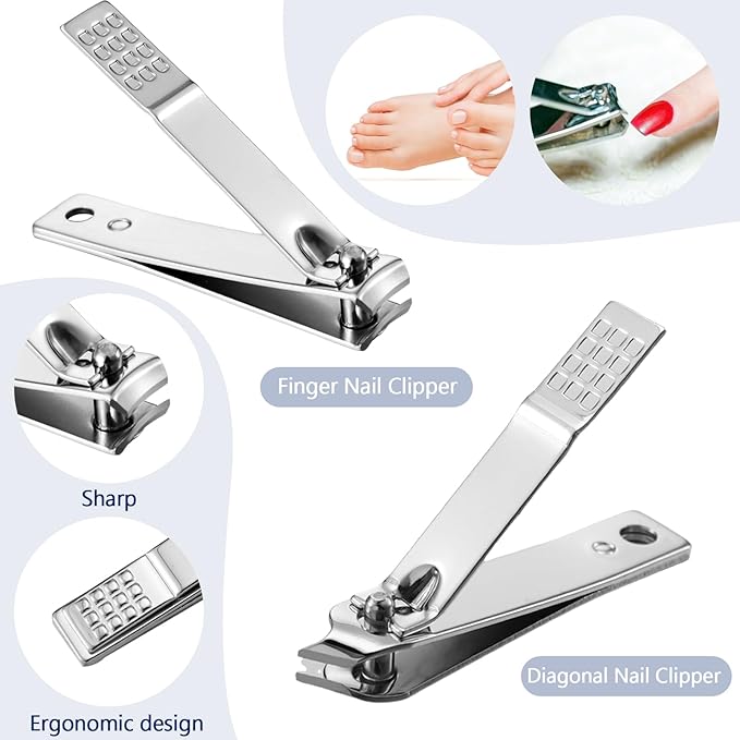 Geosar 50 Set 8 in 1 Travel Manicure Kit Bulk Professional Nail Clippers Pedicure Nail Care Tools Grooming Stainless Steel Set with Portable Travel Case, Gift for Valentine Men Women(Sliver)