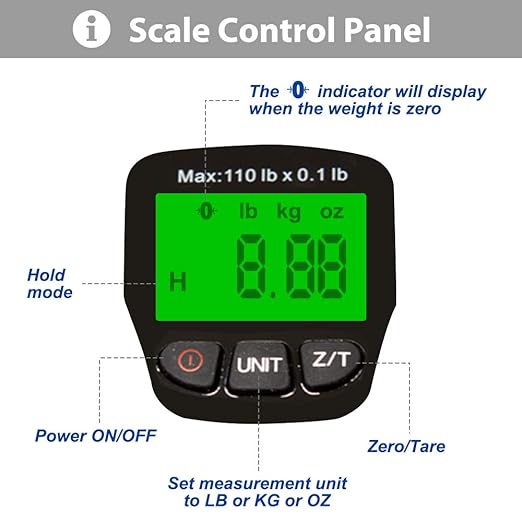 Commercial Grade Heavy Duty Digital 110lb/50kg Capacity Hanging Scale with Backlit and Measuring Tape for Luggage Fish Fishing with Comfortable Handle and Large Hook