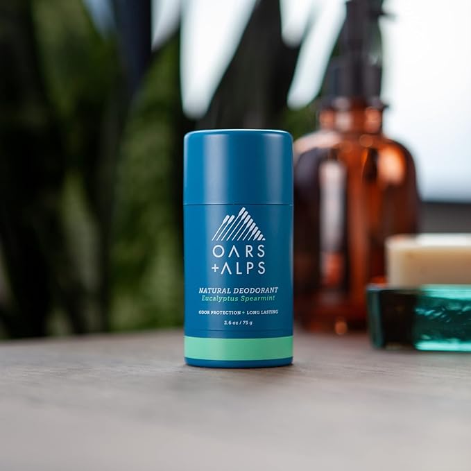 Oars + Alps Hair and Body Travel Kit for Men, Includes Sulfate Free Shampoo, Conditioner, Body Wash, Deodorant, and Reusable Pouch, TSA Friendly, Alpine Tea Tree Scent
