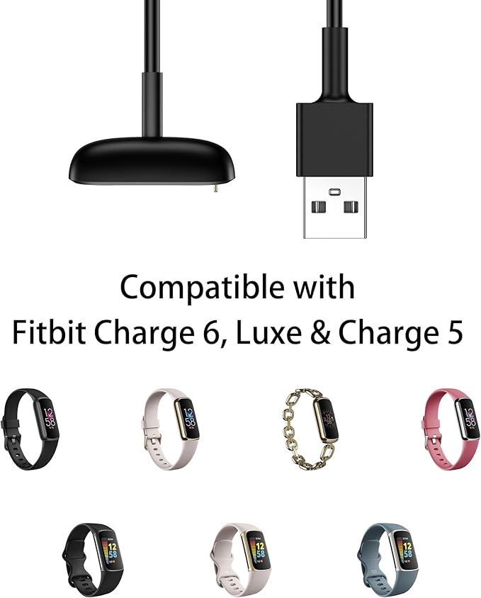Charger Cable Replacement for Fitbit Charge 6/Charge 5/Luxe Smartwatch (3.3Ft/2 Pack)