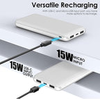 Power Bank 10000mAh Portable Charger, Slimmer Battery Pack 5V/3A with USB C Input & Output, Travel Essentials Powerbank Compatible for iPhone, Galaxy, LG, Sony, Pixels, Tablets and More (White)