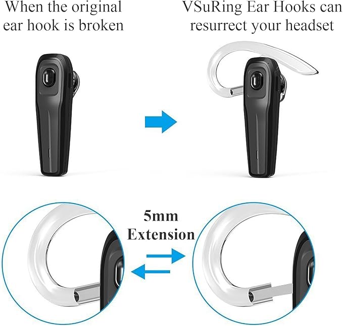 Ear Hooks Eartips Kit 360° Rotatable Adjustable Soft Silicone Anti-Slip Sports Clamp Bluetooth Headset Clips Earbuds Replacement for Newbee/Plantronics/TOORUN Black