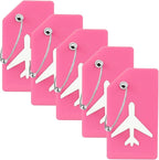 5 Pack Silicone Luggage Tag for Suitcases with Stainless Loop, TSA Approved, Privacy Protection Travel Essentials Bag Tags by Gostwo, Pink