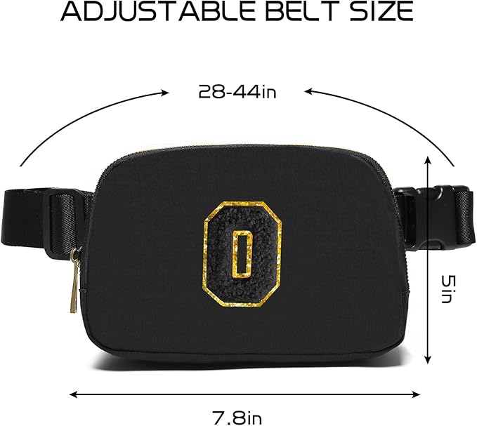 Gitus Belt Bag Fanny Pack Crossbody Bags with Initial Letter Patch Gifts for Wife Older Women Mother Coworker Bridesmaid Anniversary Travel Gifts Beach Gifts (Black-O)