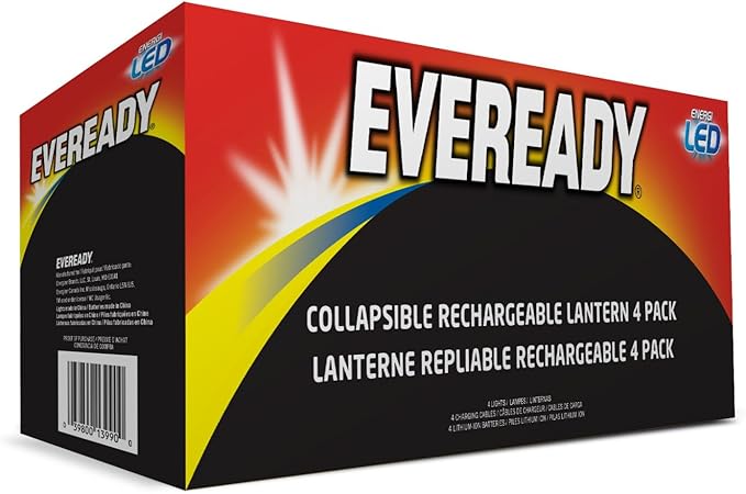 Eveready Collapsible Rechargeable Lanterns, 300 Lumens, USB Rechargeable Lantern, Outdoor and Camp Lantern, Micro-USB Charging Cable Included, 4 Count