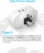 US to UK Ireland Travel Plug Adapter 2 Pack, VINTAR Type G Plug Adapter with 2 Outlets 3 USB Ports(1 USB-C), UK Power Adaptor for USA to England Scotland Dubai Hong Kong British Kenya London