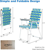 VINGLI Patio Lawn Webbed Folding Chairs Set of 4, Outdoor Beach Chair Portable Dining Chair for ir for Outdoor Yard, Garden(Blue, Classic)