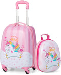 Goplus 2PC Kids Luggage, 12" & 16" Kids Carry On Luggage Set with 4 Spinner Wheels, Lightweight Rolling Spinner Suitcase for Children Toddlers Boys and Girls Travel