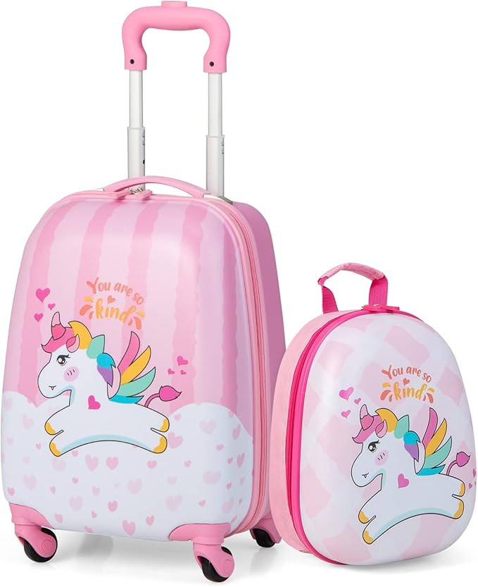 Goplus 2PC Kids Luggage, 12" & 16" Kids Carry On Luggage Set with 4 Spinner Wheels, Lightweight Rolling Spinner Suitcase for Children Toddlers Boys and Girls Travel