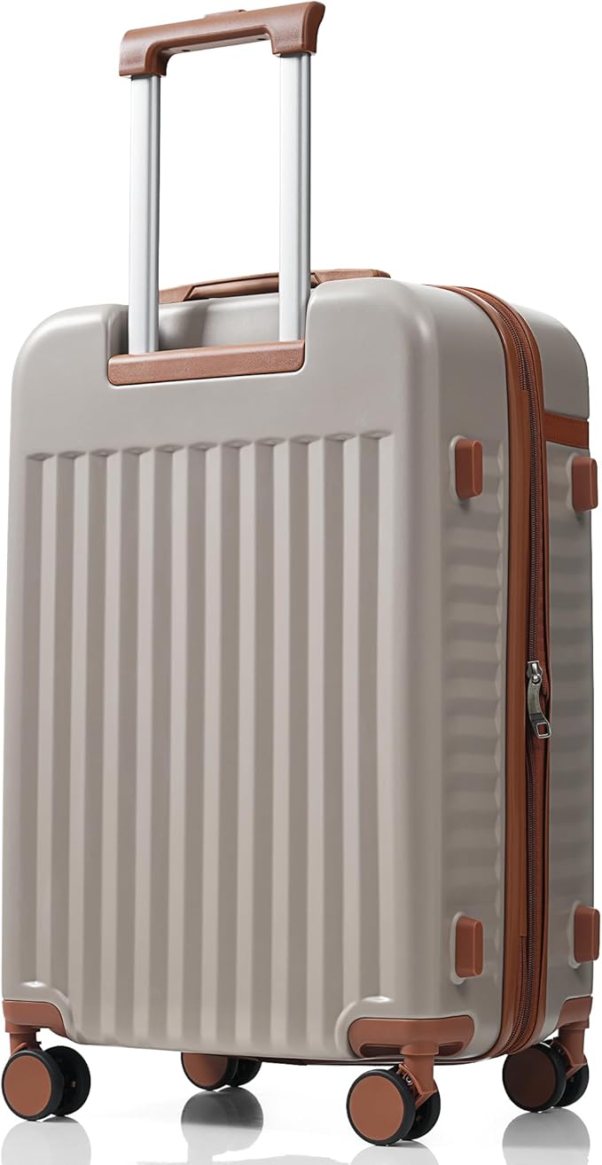 3 Piece Luggage Set ABS Hardshell Lightweight Suitcase Sets with Spinner Wheels and TSA Lock, 20 inch with Front Opening Design and USB Port, 20" Airline Certified Carry-on Luggage, 20"24"28", Khaki