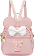 KKXIU Girls Initial Bowknot Cute Mini Backpack for Toddler, Travel Small Girl Backpacks, Personalized Birthday Gifts for Little Girls and Kids(V, Pink)