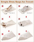 6 Pcs Single Shoe Bags for Travel, 17.3"x8.6" Washable Travel Shoe Bags for Packing in Suitcase, Velvet Dust Bag with Drawstring, Shoe Pouch for Women and Men, Travel and Home Storage (Beige)