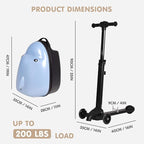 smilesun 4-in-1 Detachable Scooter Suitcase for Kids & Teens – 3D Owl/Dolphin Hardside Ride-On Luggage, Lightweight Foldable Design, Unique Travel Gift for Children (Cute Dolphin, 22-inch)