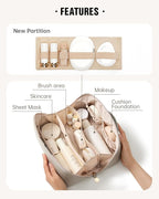 EACHY Travel Makeup Bag, Large Capacity Cosmetic Bag for Women, Waterproof PU Leather, Flat Open Portable Toiletry Bag for Skincare, Brushes & Travel Essentials