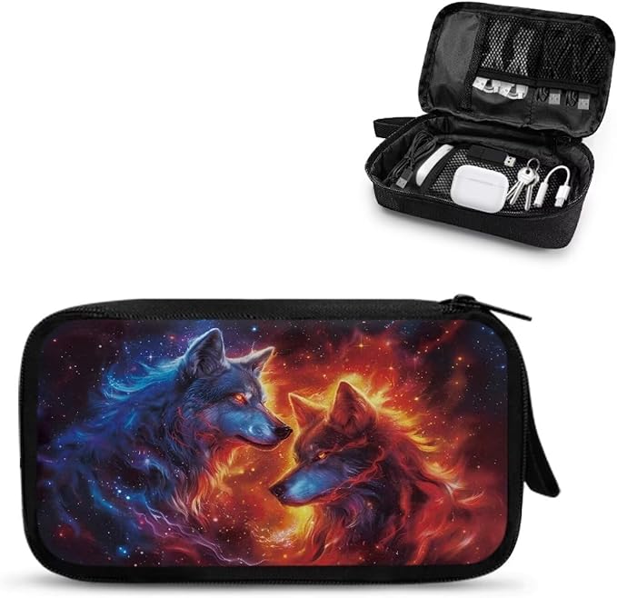 Galaxy Fire Wolf Print Electronics Organizer Travel Case, Water Resistant Cable Organizer Bag for Travel Essentials, Tech Gifts for Men, Storage Bag as Accessories for Phone, Cord