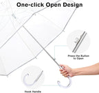 G4Free 52 inch Clear Bubble Umbrella, Large Canopy Transparent Dome Coverage Stick Umbrella, J Hook Handle European Style for Weddings,Prom,Graduation and Outdoor Events